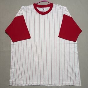 VTG Fruit Of The Loom Single Stitch Pinstriped Baseball Tshirt USA Mens Size XXL